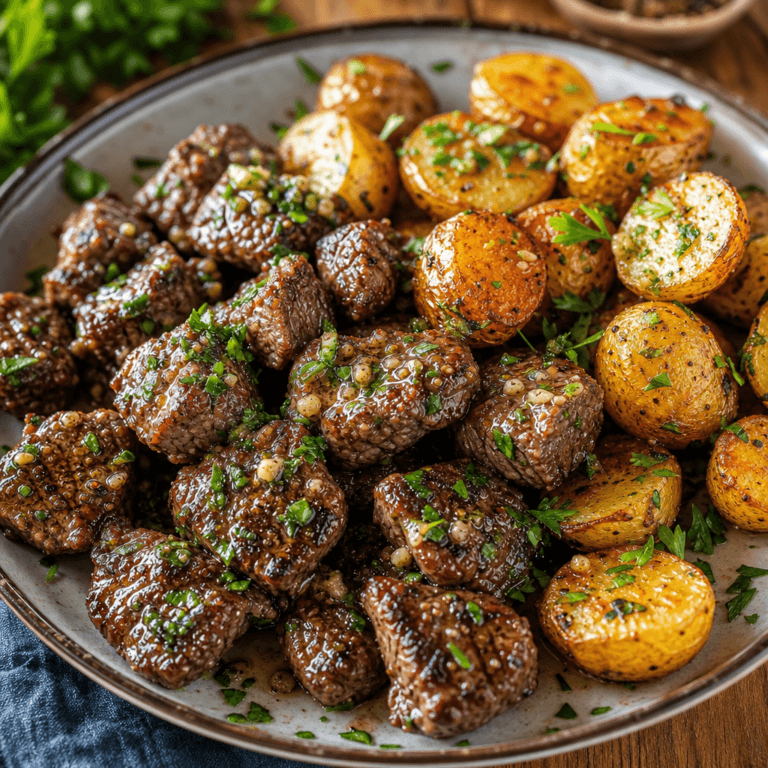 Garlic Butter Steak Bites with Roasted Potatoes (30 Minutes)