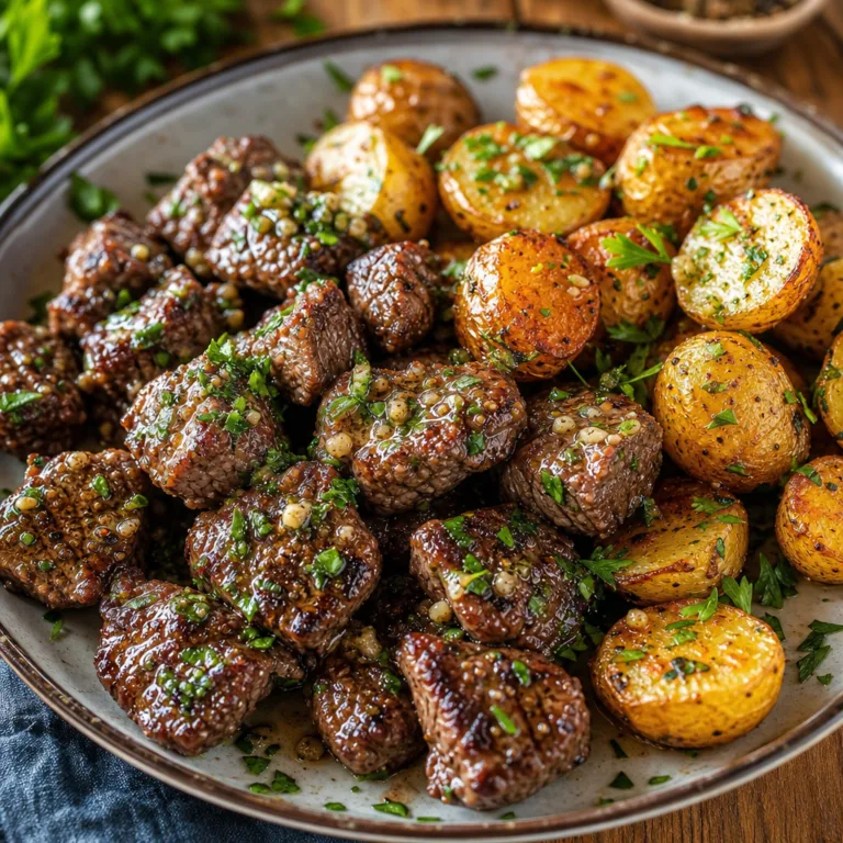 Garlic Butter Steak Bites with Roasted Potatoes (30 Minutes)