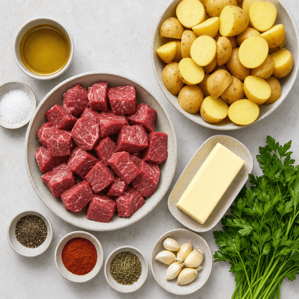 Garlic Butter Steak Bites with Roasted Potatoes ingredients