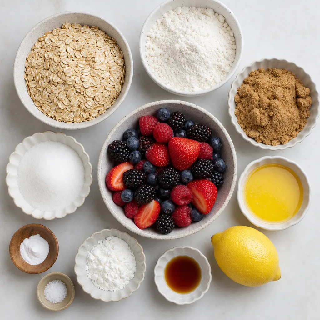 Mixed Berry Oatmeal Crumble Bars ingredients
