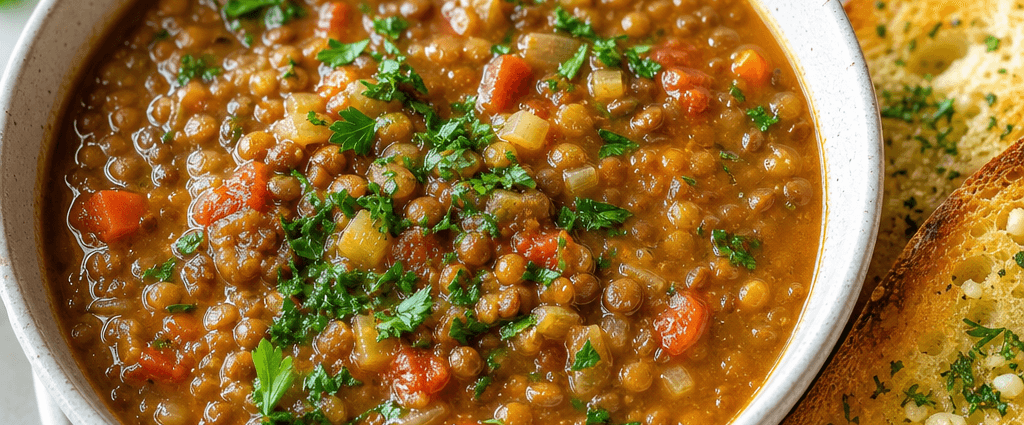 Lentil Soup with Garlic Bread