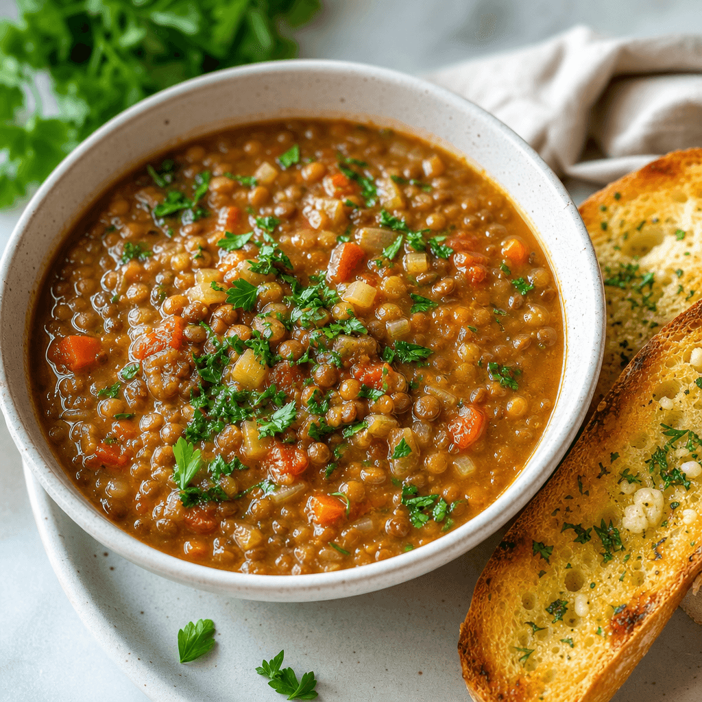 Lentil Soup with Garlic Bread