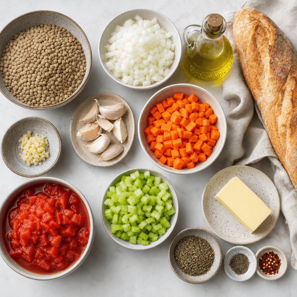 Lentil Soup with Garlic Bread ingredients