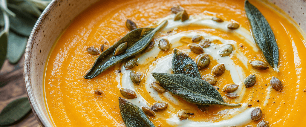 Cozy Roasted Butternut Squash Soup with Herb Infused Sage Cream
