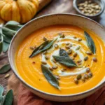 Cozy Roasted Butternut Squash Soup with Herb Infused Sage Cream