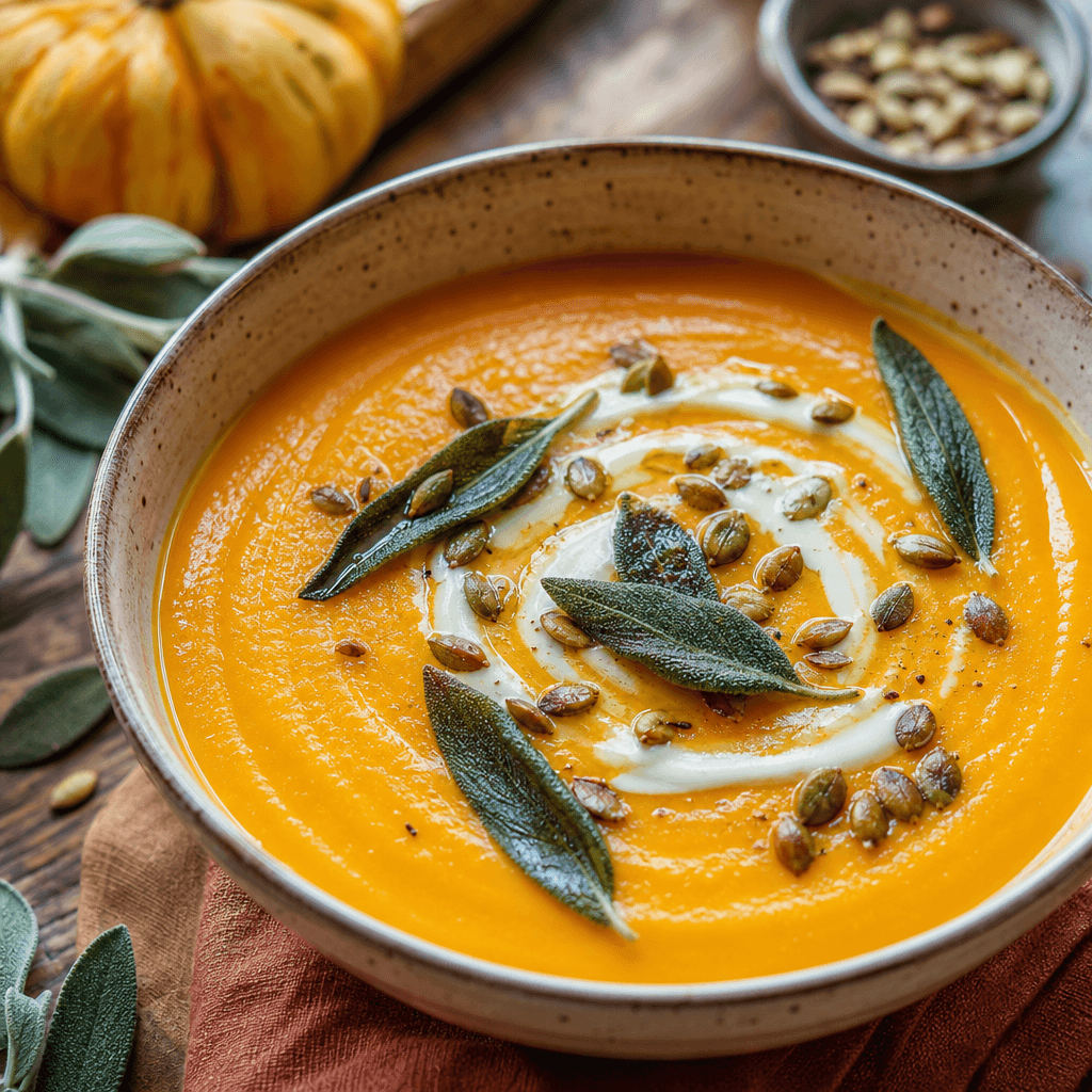Roasted Butternut Squash Soup with Sage Cream