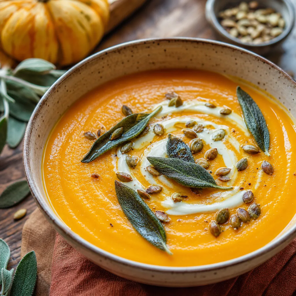 Cozy Roasted Butternut Squash Soup with Herb Infused Sage Cream