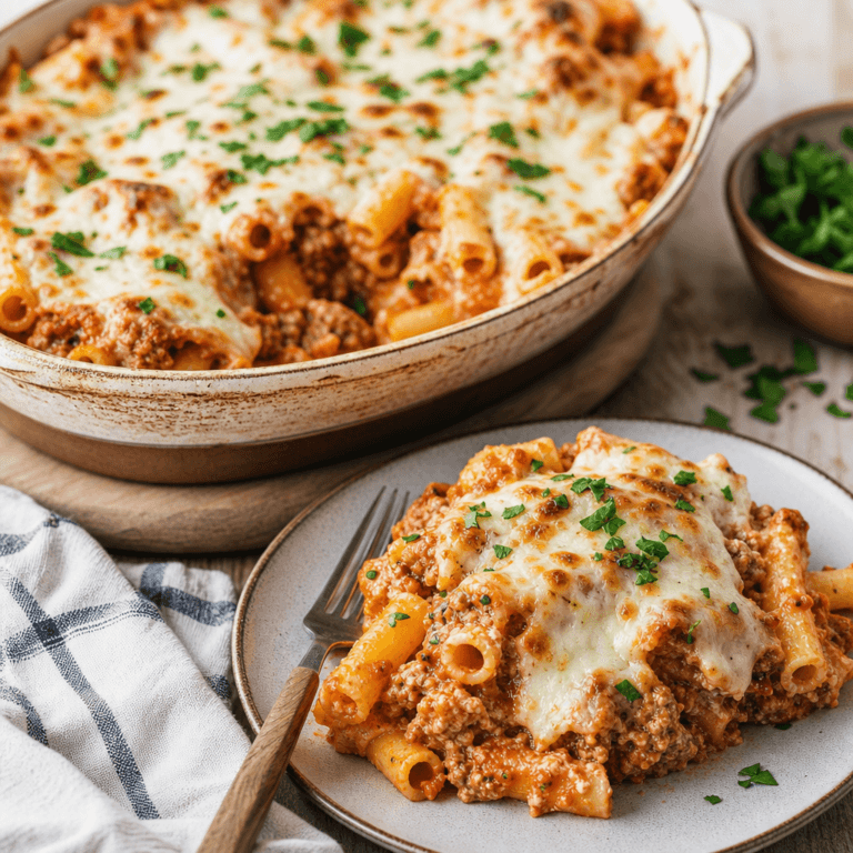 Baked Ziti with Sausage and Creamy Ricotta