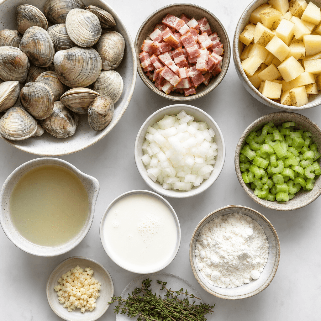Cozy Homemade Clam Chowder ingredients