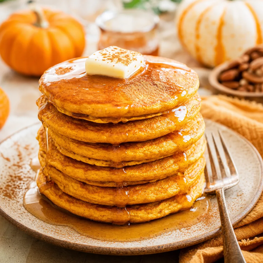 Pumpkin Pancakes with Warm Maple Syrup
