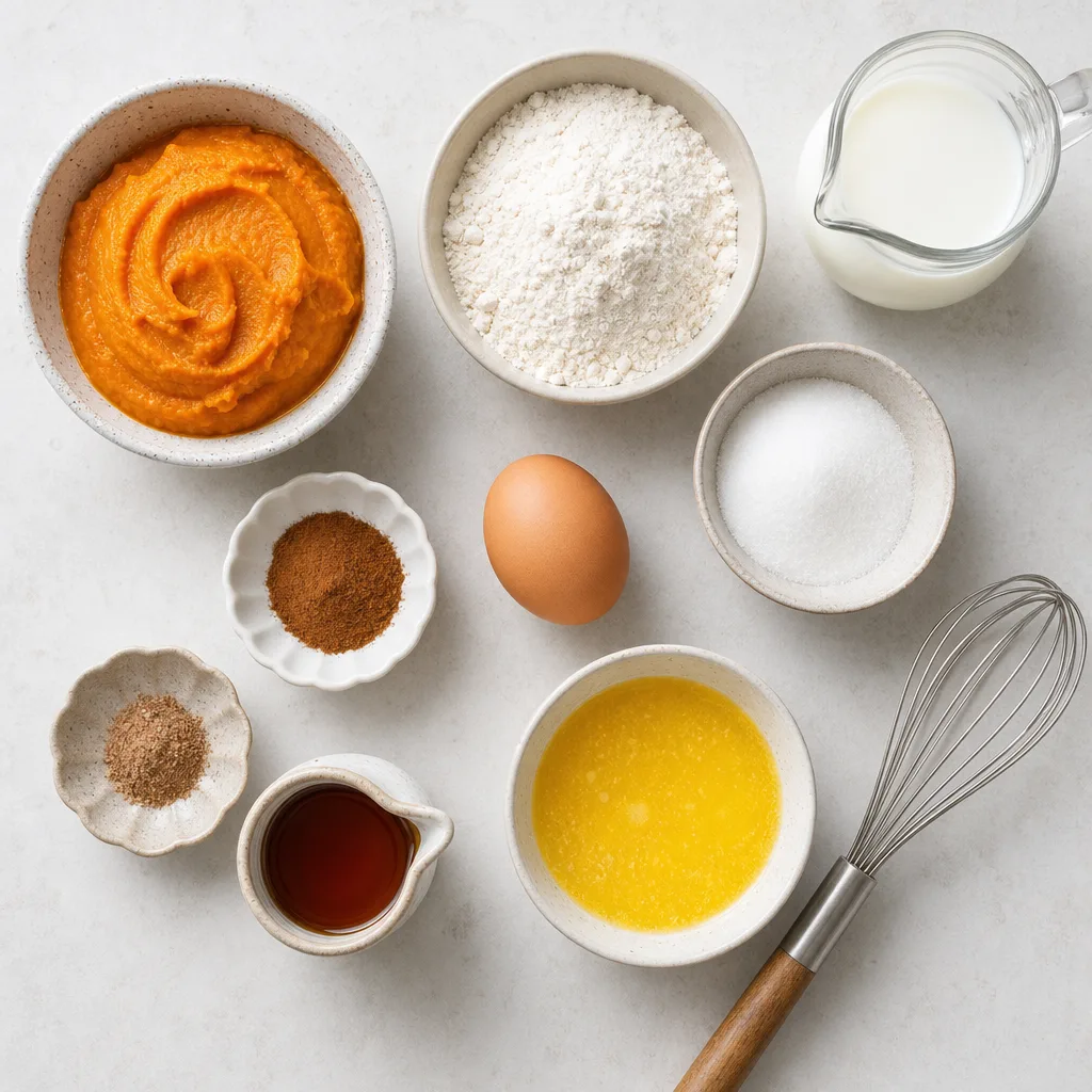 Pumpkin Pancakes with Warm Maple Syrup ingredients