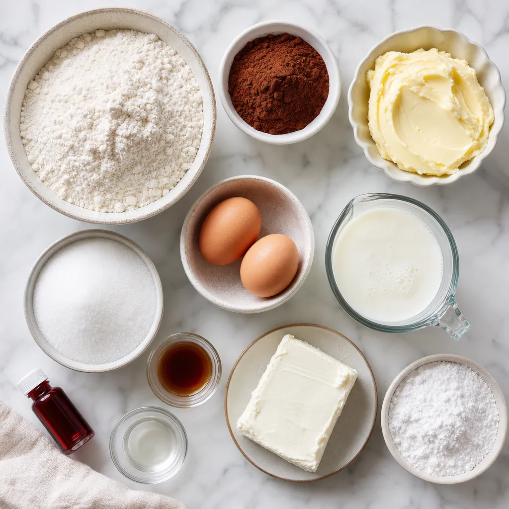 Red Velvet Cake Recipe with Cream Cheese Frosting ingredients