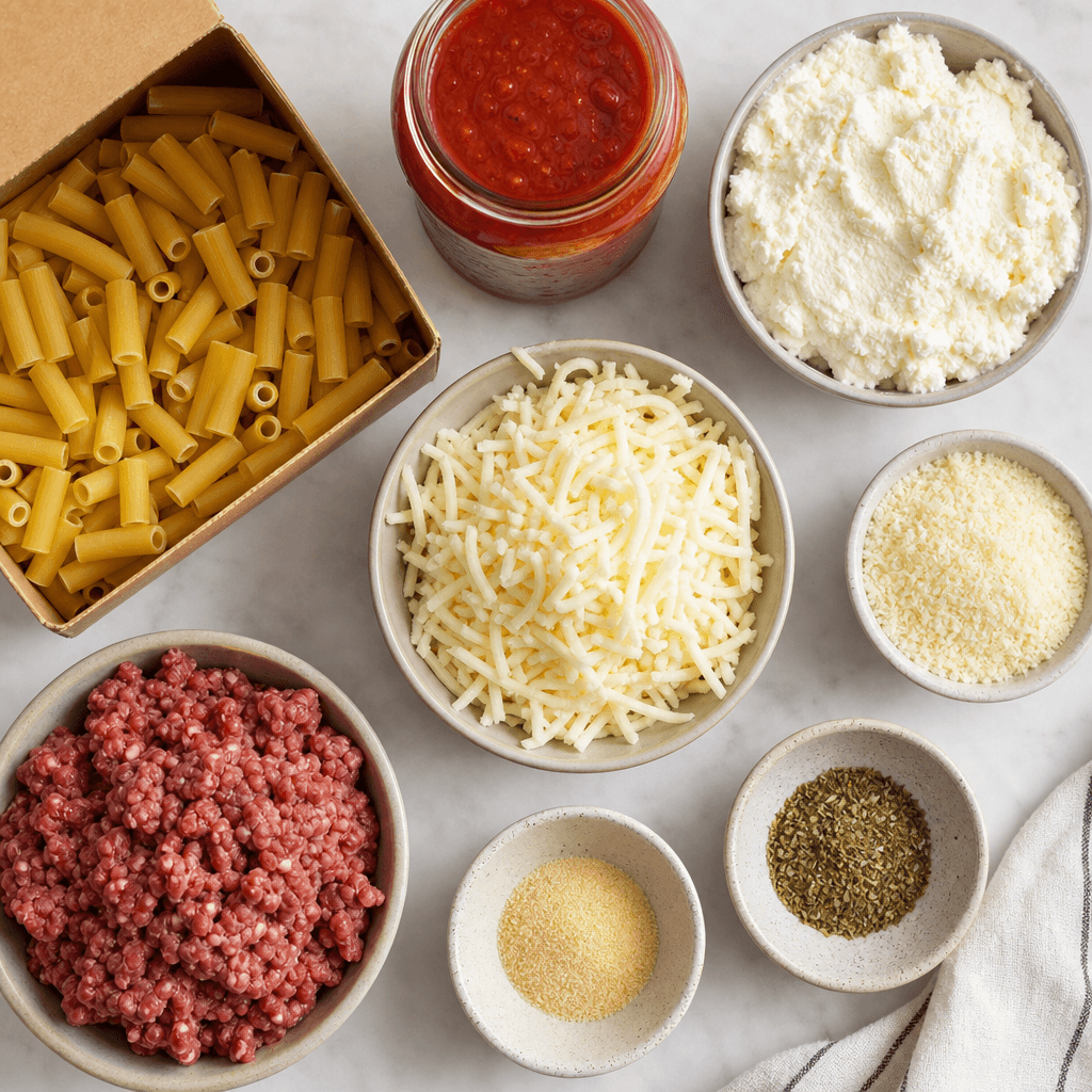Easy Crockpot Baked Ziti Recipe ingredients