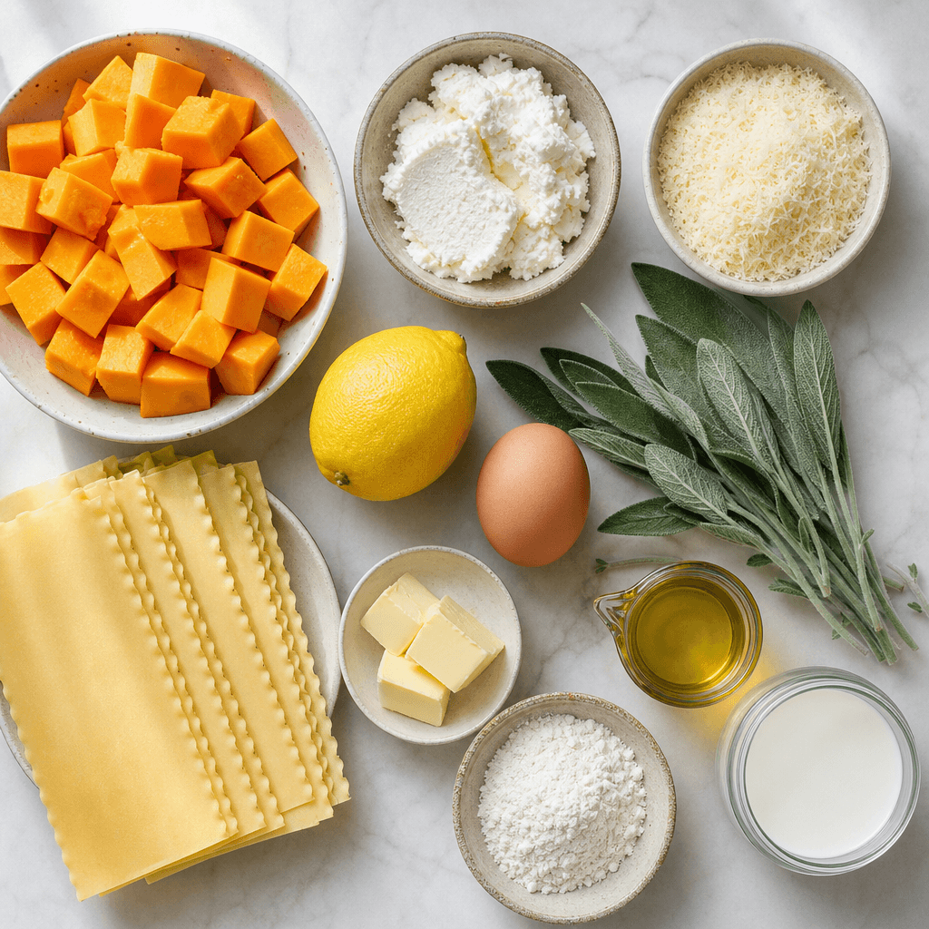 Creamy Butternut Squash Lasagna with Sage Ricotta ingredients