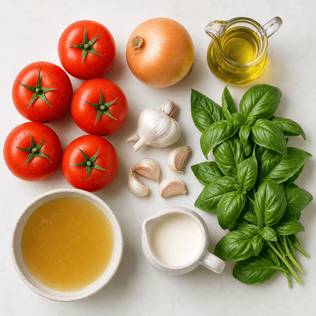 Creamy Comfort Tomato Basil Soup ingredients