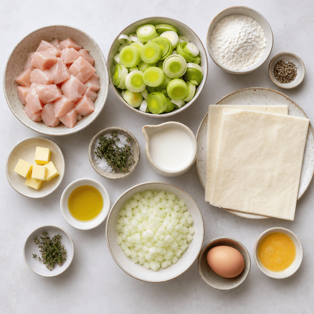 Chicken and Leek Pie ingredients