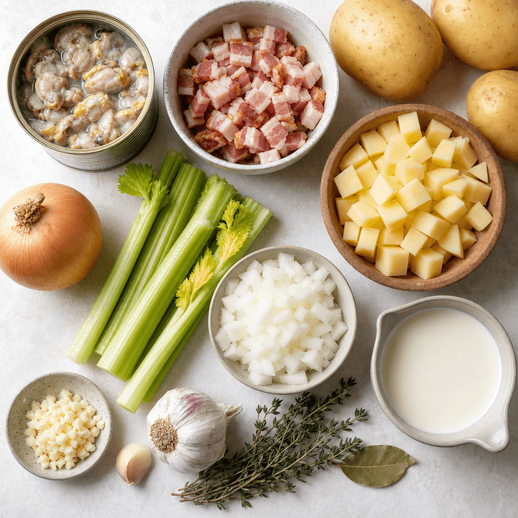 Creamy Instant Pot Clam Chowder Recipe ingredients