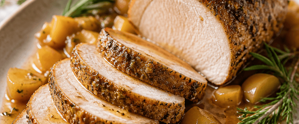 Herb Crusted Pork Loin with Apple Pan Sauce