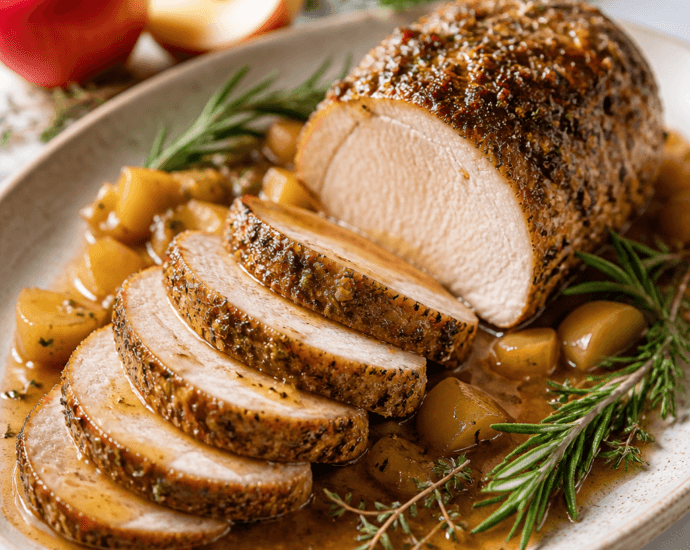 Herb Crusted Pork Loin with Apple Pan Sauce