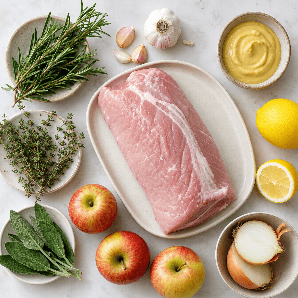 Herb Crusted Pork Loin Roast with Apple Pan Sauce ingredients