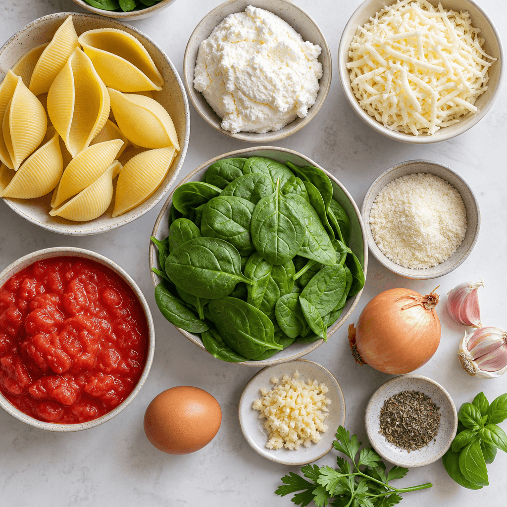 Spinach and Ricotta Stuffed Shells ingredients