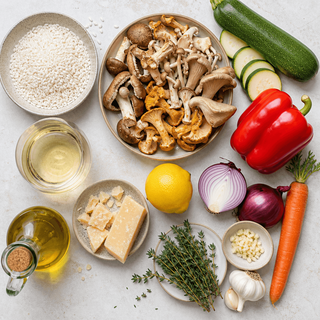 Creamy Roasted Vegetable and Wild Mushroom Risotto ingredients