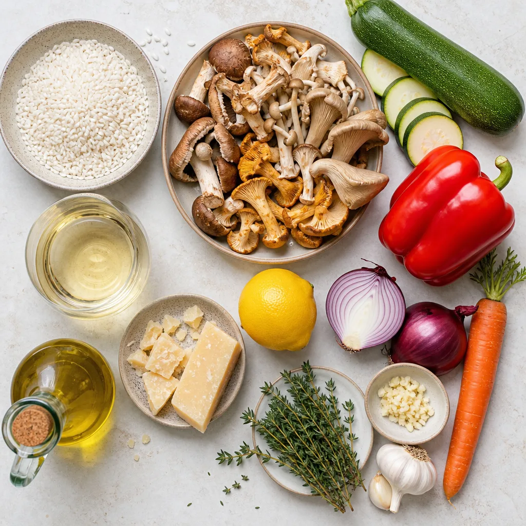 Creamy Roasted Vegetable and Wild Mushroom Risotto ingredients