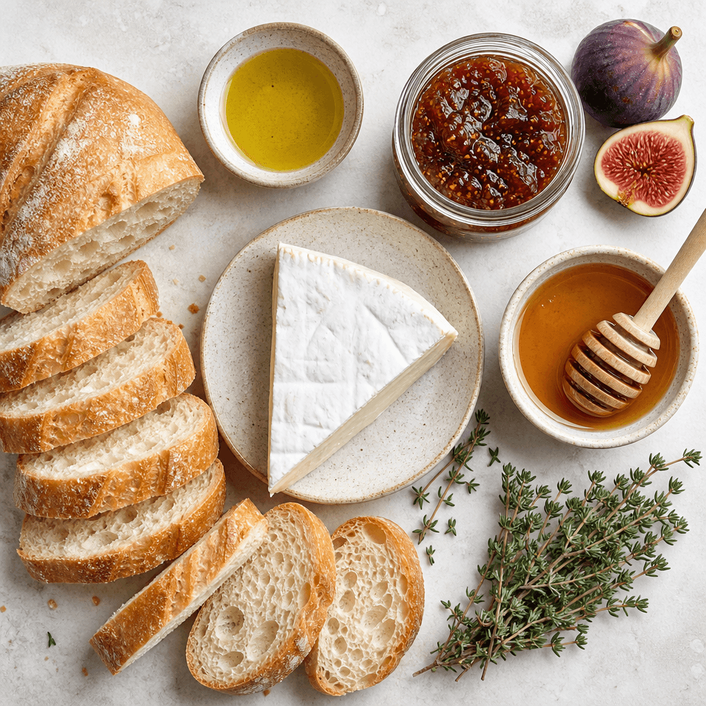 Baked Brie with Fig Jam Crostini ingredients