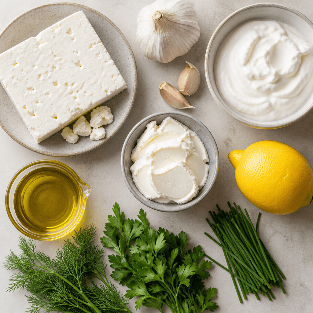 Roasted Garlic and Herb Whipped Feta Dip ingredients