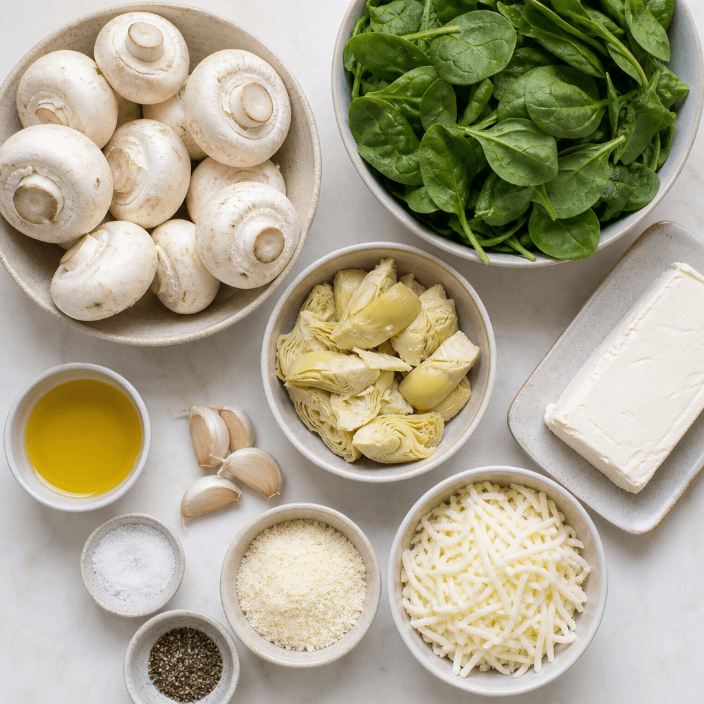 Spinach and Artichoke Stuffed Mushrooms ingredients