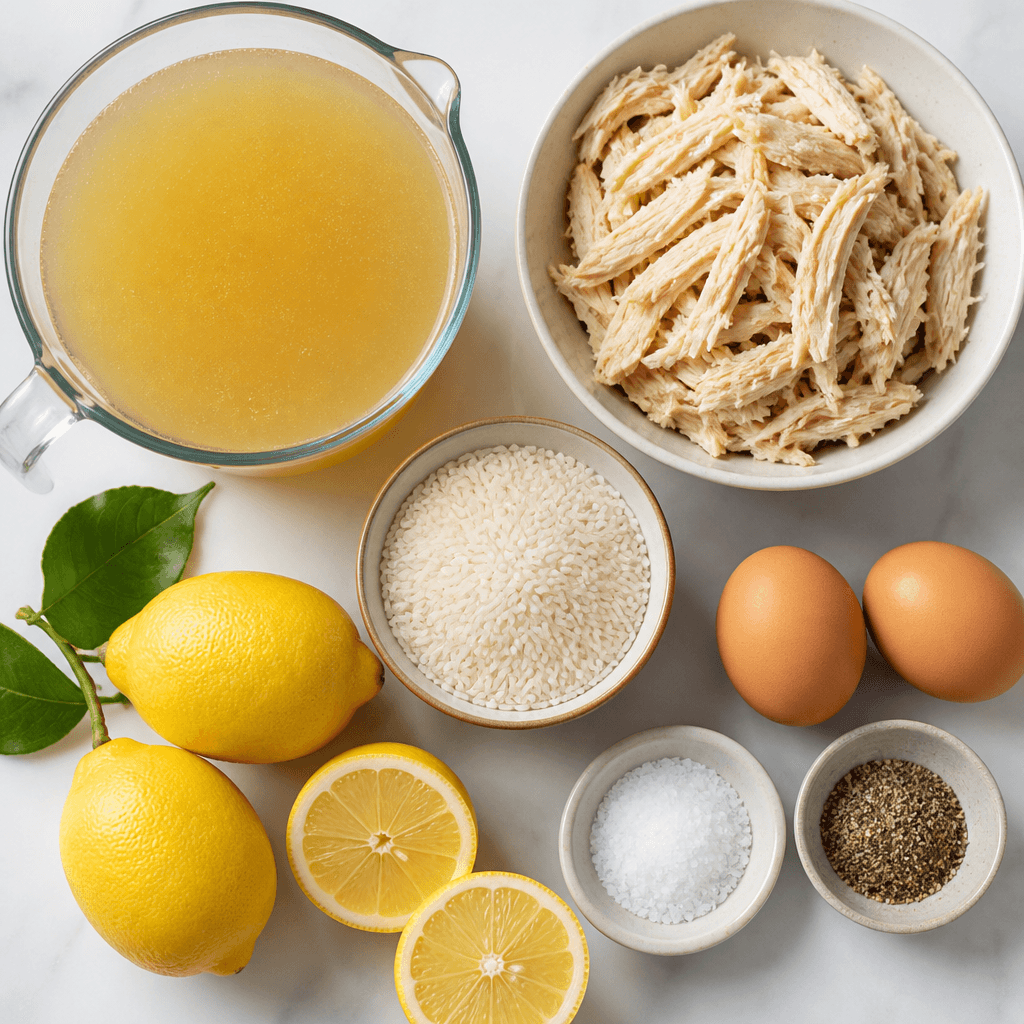 Cozy Greek Avgolemono Soup ingredients