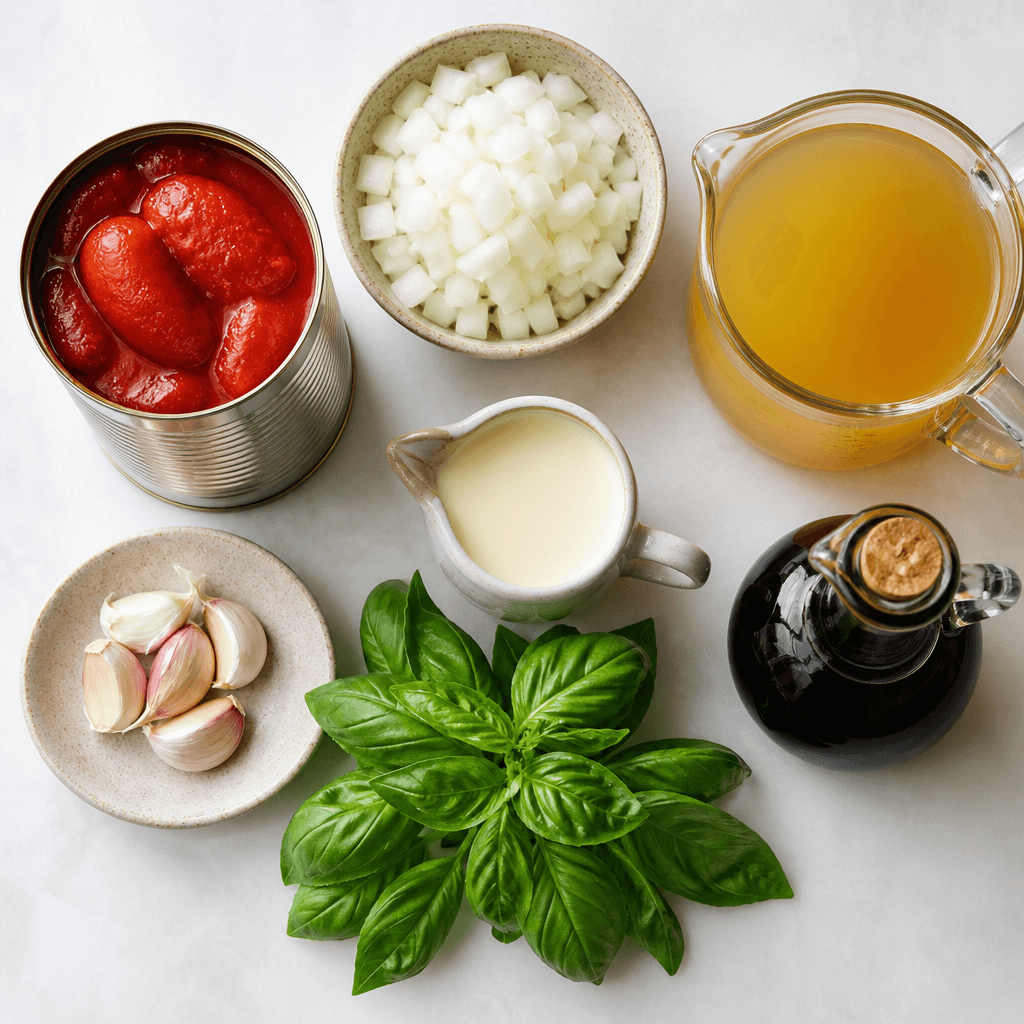 Cozy Instant Pot Tomato Basil Soup ingredients