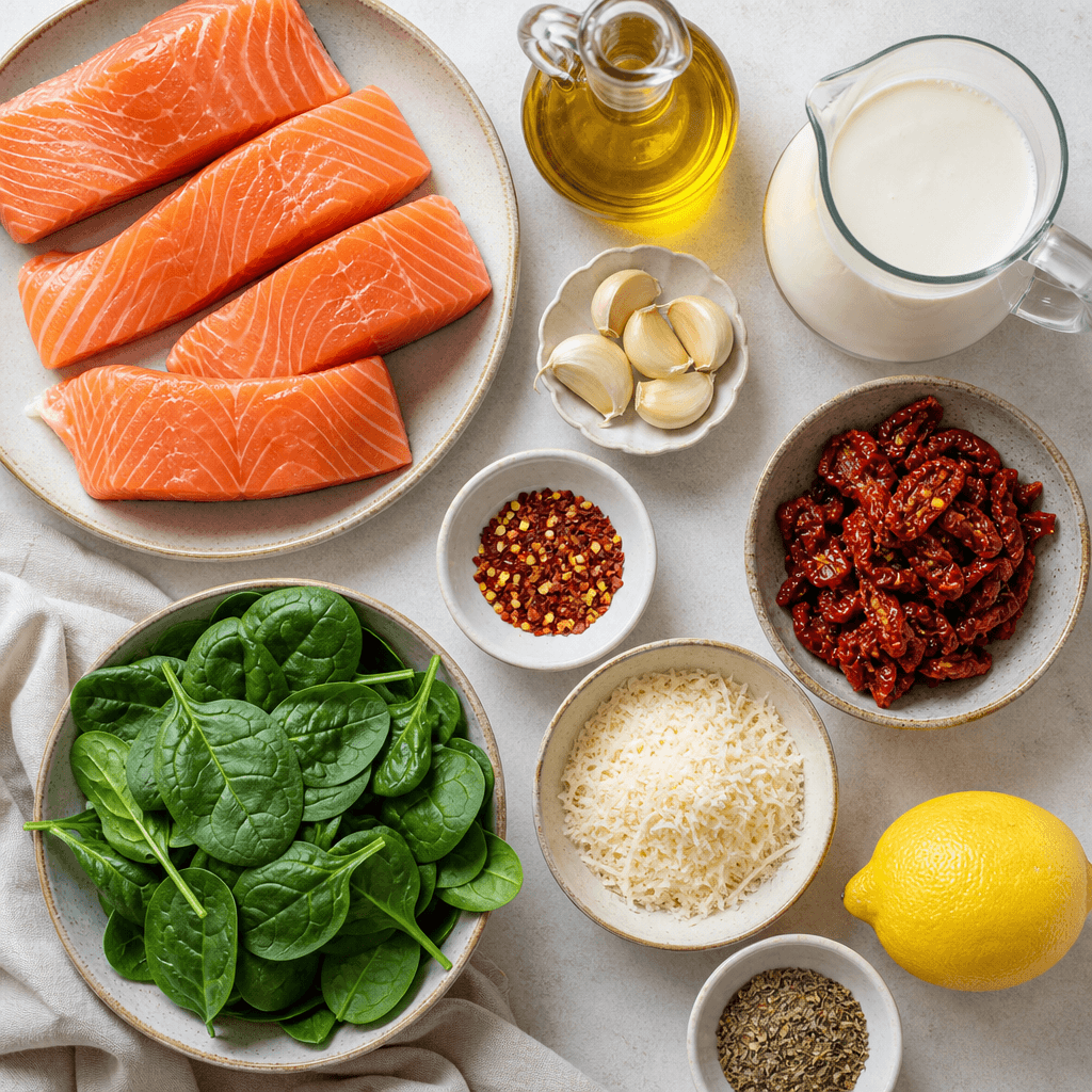 Creamy Tuscan Salmon ingredients
