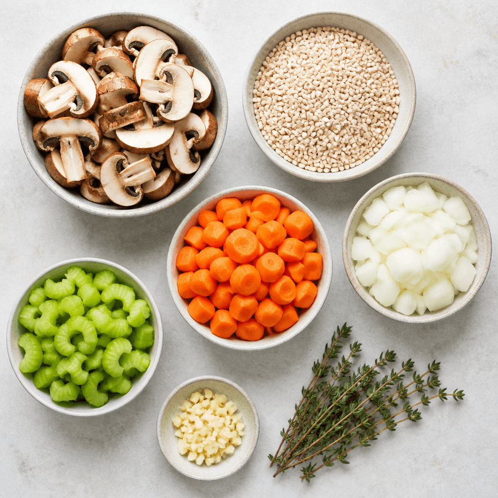 Comforting Instant Pot Mushroom Barley Soup Recipe ingredients