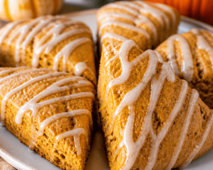 Pumpkin Scones with Sweet Vanilla Glaze