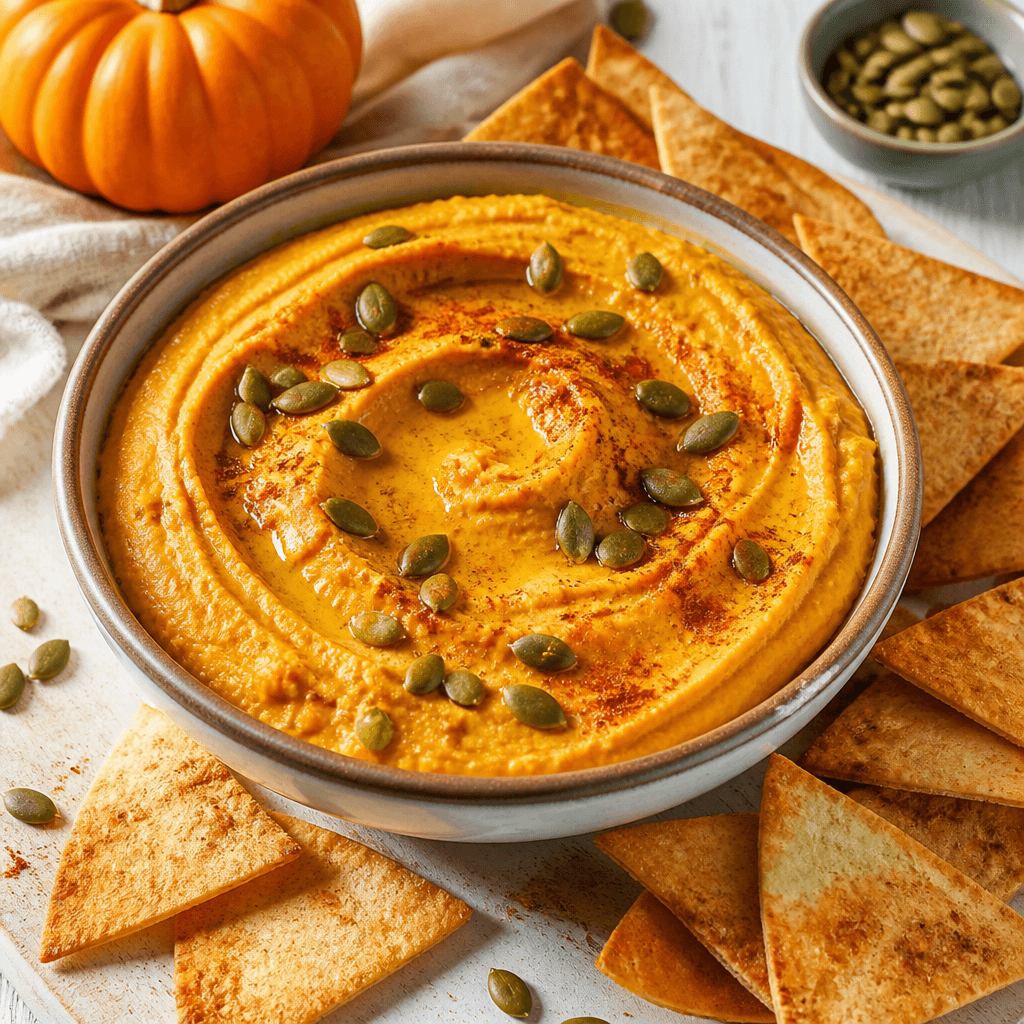 Creamy Pumpkin Hummus with Crispy Pita Chips