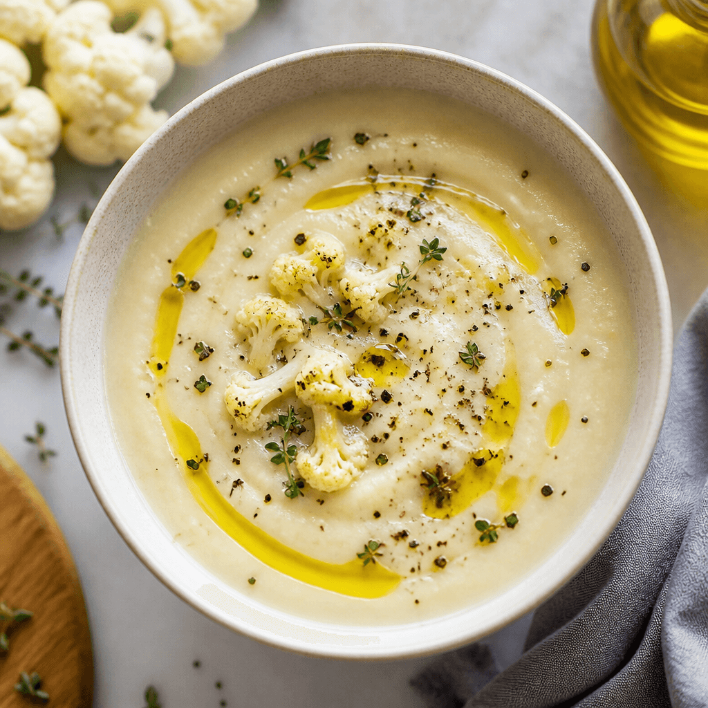 Peppered Cauliflower Soup with Garlic Oil