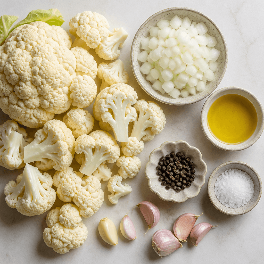 Creamy Peppered Cauliflower Soup with Garlic Oil Recipe ingredients