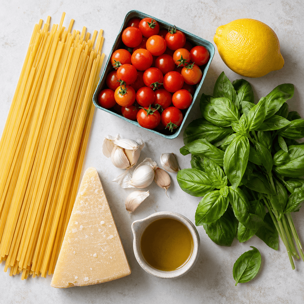 Lemon Basil Pasta with Cherry Tomatoes ingredients