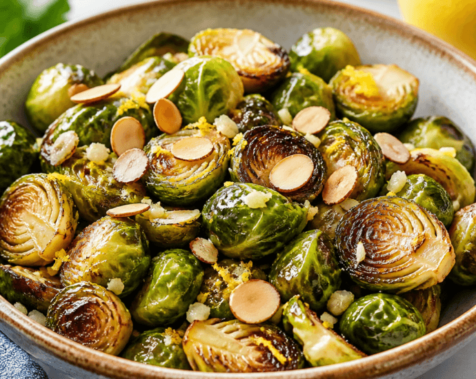 Oven-Roasted Brussels Sprouts with Garlic and Almonds