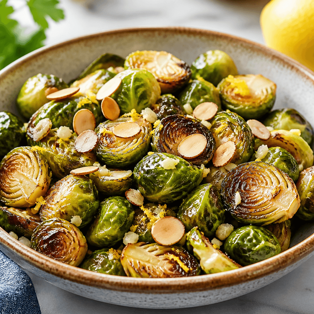 Roasted Brussels Sprouts with Garlic and Almonds