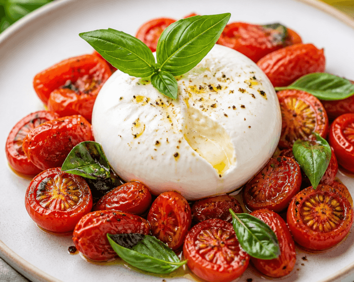 Burrata with Roasted Tomatoes and Fresh Basil