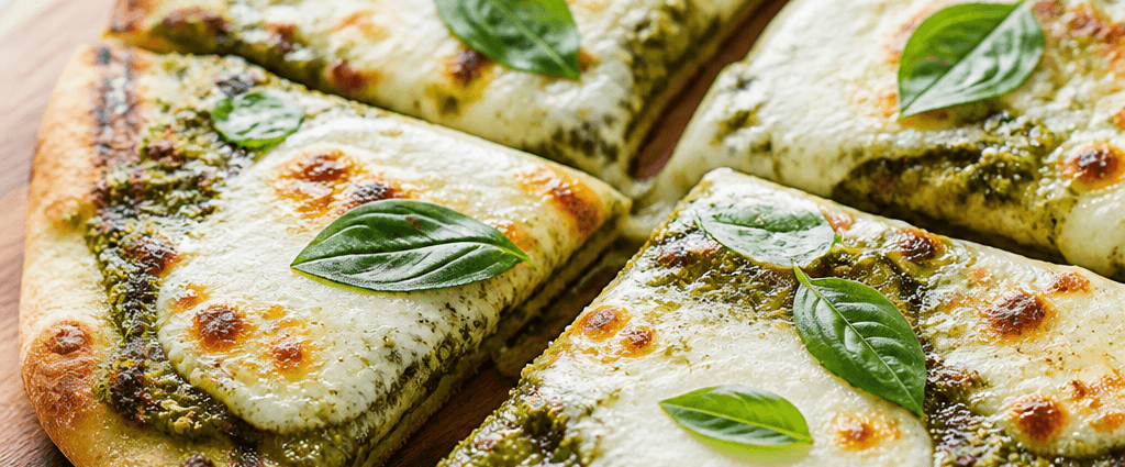 Grilled flatbread with pesto and mozzarella