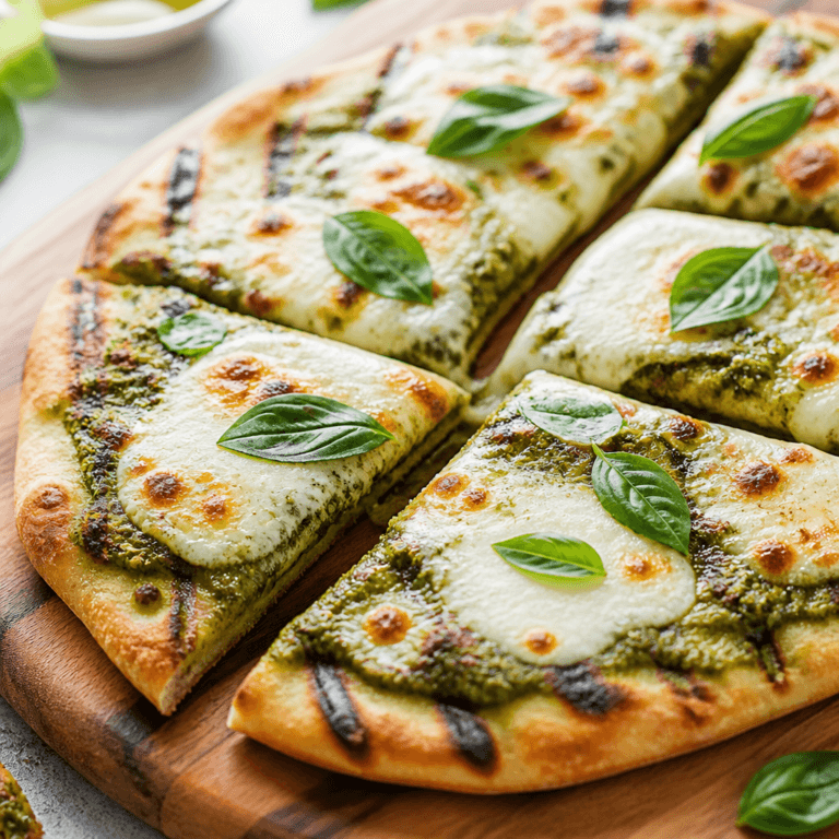 Grilled Flatbread with Pesto and Mozzarella