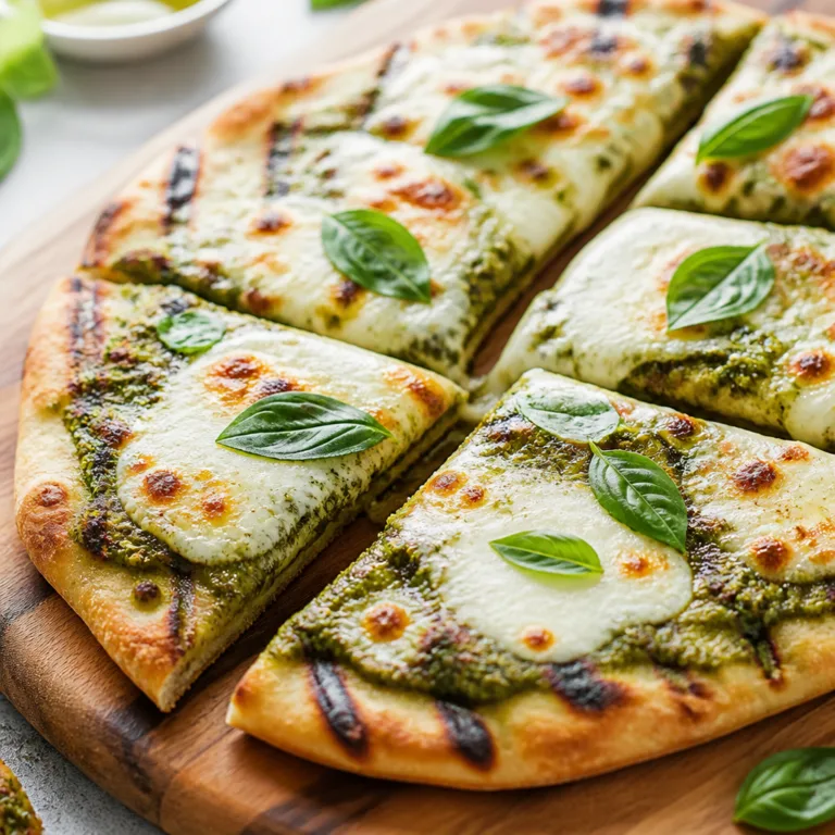 Grilled Flatbread with Pesto and Mozzarella