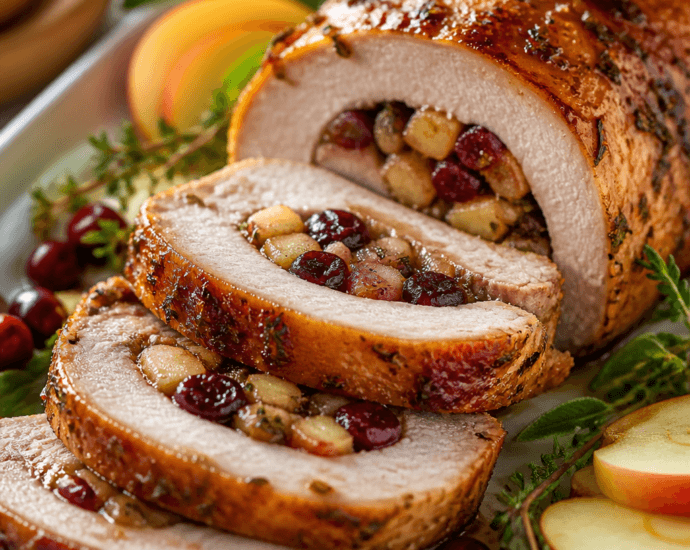 Stuffed Pork Loin with Cranberries and Apples for a Flavorful Dinner
