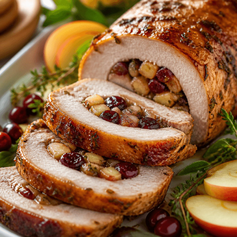 Stuffed Pork Loin with Cranberries and Apples