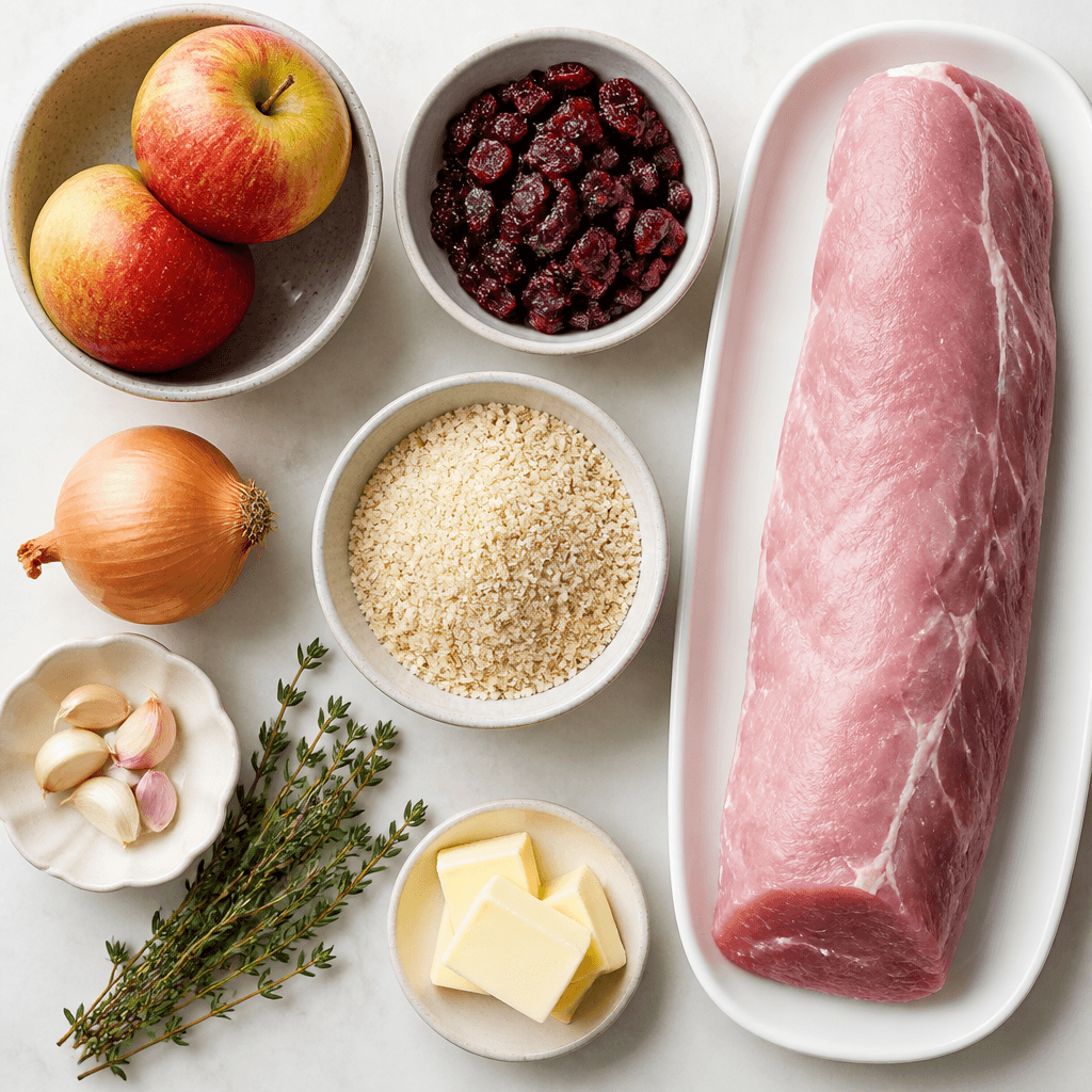 Stuffed Pork Loin with Cranberries and Apples ingredients