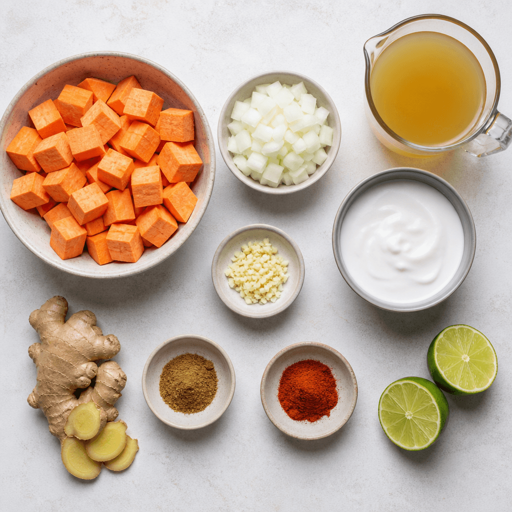 Creamy Spiced Sweet Potato Soup with Coconut Swirl Recipe ingredients