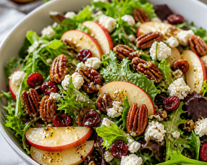 Fresh Apple Cider Harvest Salad with Sweet Candied Pecans